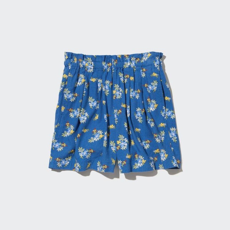 Short Uniqlo Linen Blend Flower Print Easy Niños Azules | 1206MKAOW