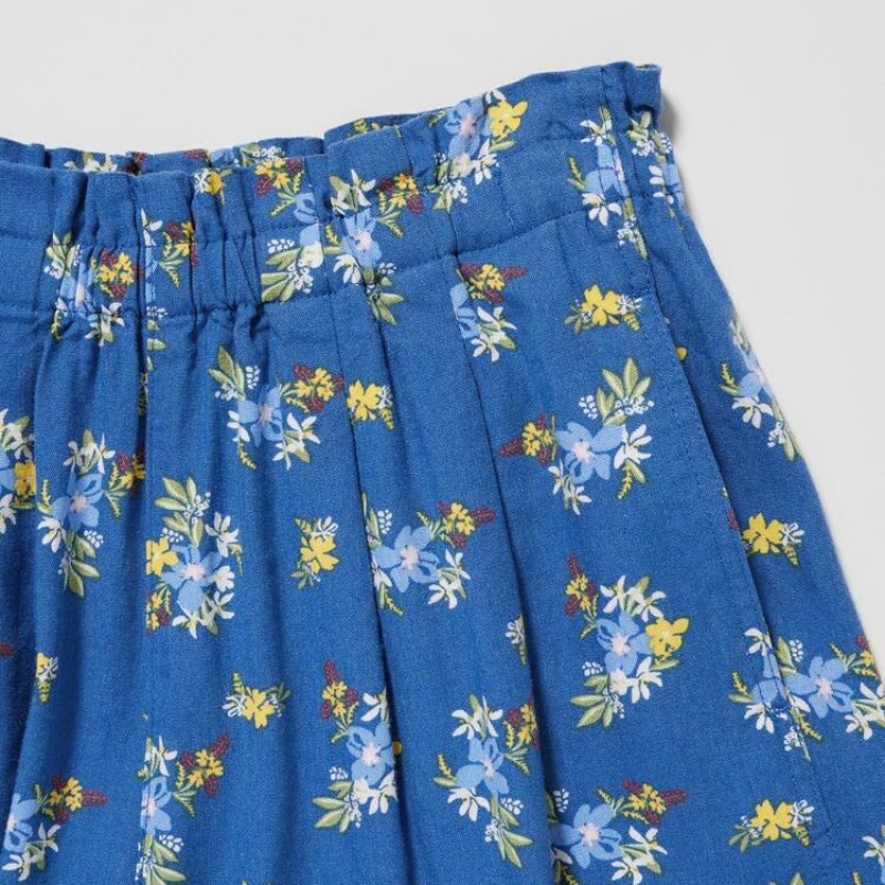 Short Uniqlo Linen Blend Flower Print Easy Niños Azules | 1206MKAOW