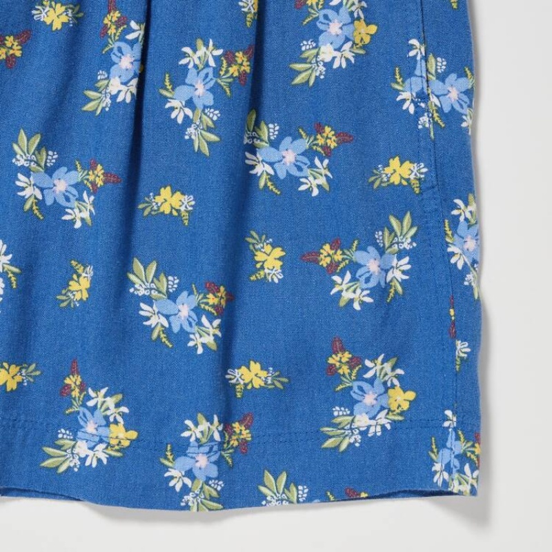 Short Uniqlo Linen Blend Flower Print Easy Niños Azules | 1206MKAOW