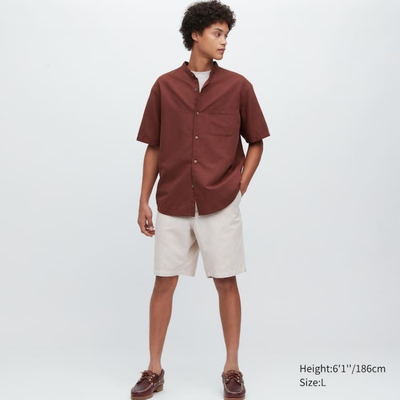 Short Uniqlo Linen Blend Hombre Beige | 8503SIEZC