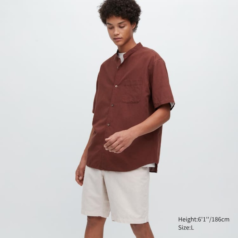 Short Uniqlo Linen Blend Hombre Beige | 8503SIEZC