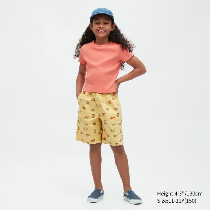 Short Uniqlo Stretch Printed Easy Niños Amarillo | 9327XSMGT