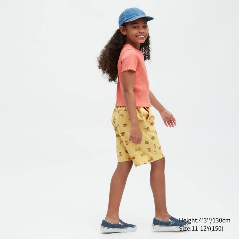 Short Uniqlo Stretch Printed Easy Niños Amarillo | 9327XSMGT