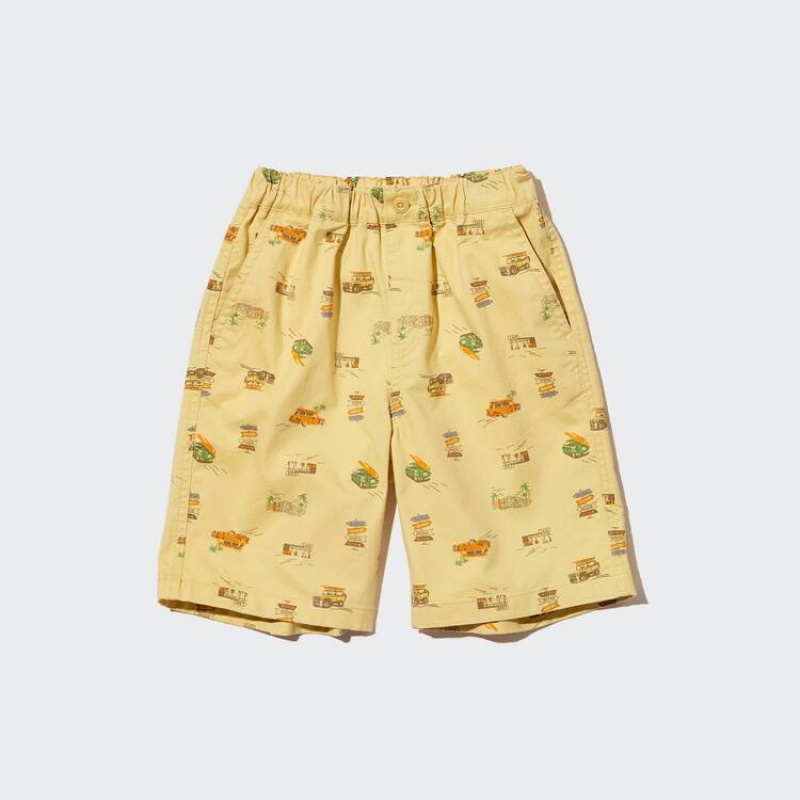 Short Uniqlo Stretch Printed Easy Niños Amarillo | 9327XSMGT