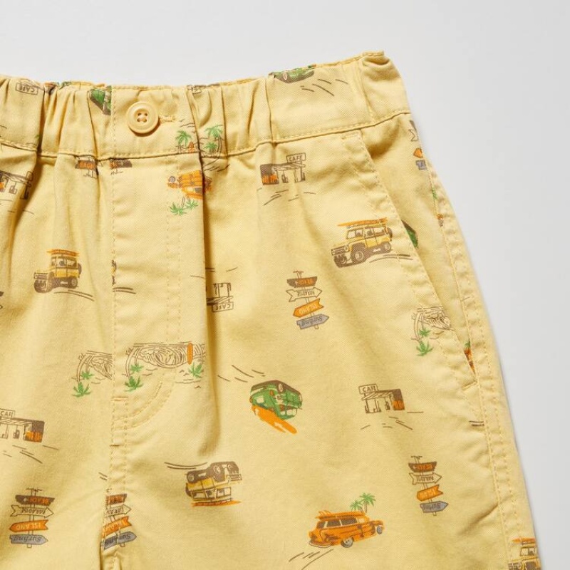 Short Uniqlo Stretch Printed Easy Niños Amarillo | 9327XSMGT