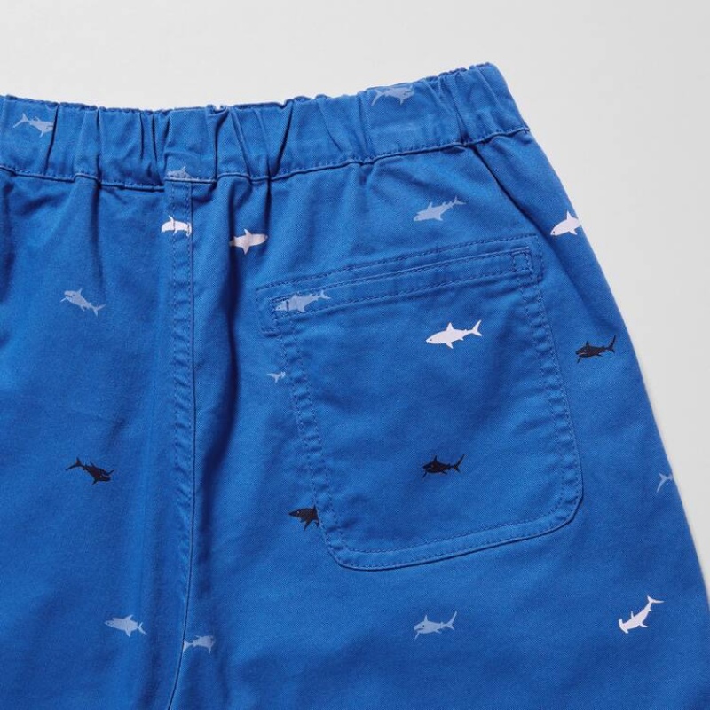 Short Uniqlo Stretch Printed Easy Niños Azules | 3570CQYKM