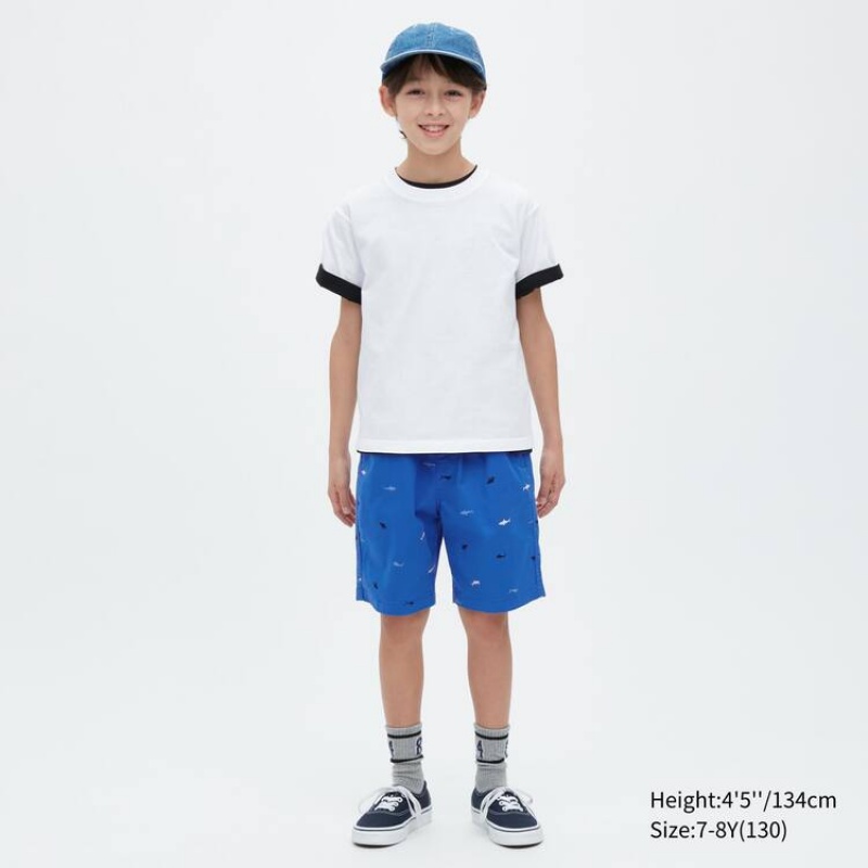 Short Uniqlo Stretch Printed Easy Niños Azules | 3570CQYKM