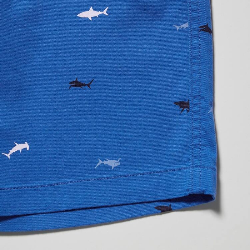 Short Uniqlo Stretch Printed Easy Niños Azules | 3570CQYKM