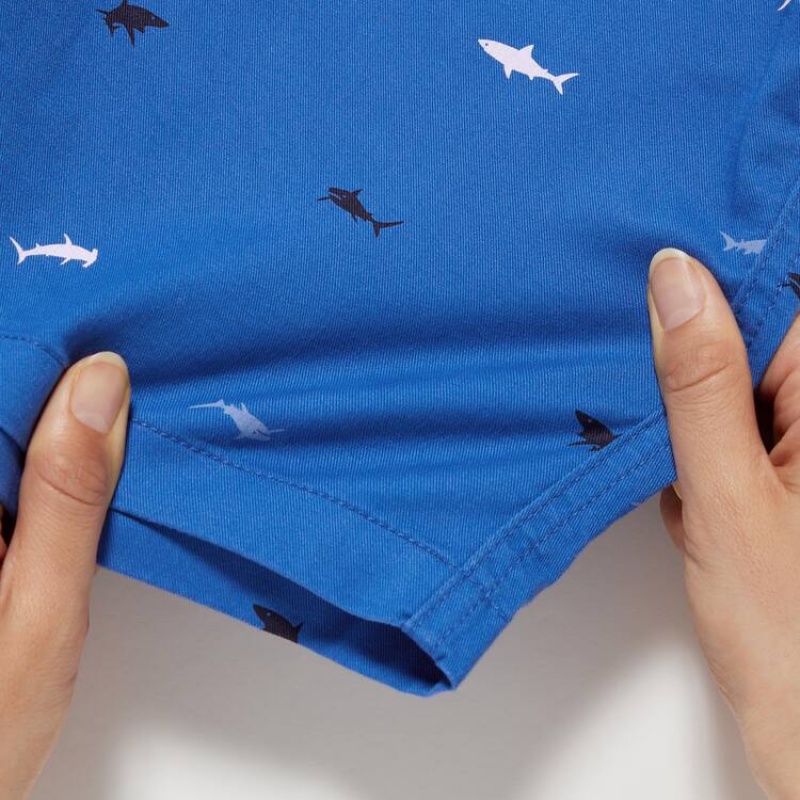 Short Uniqlo Stretch Printed Easy Niños Azules | 3570CQYKM