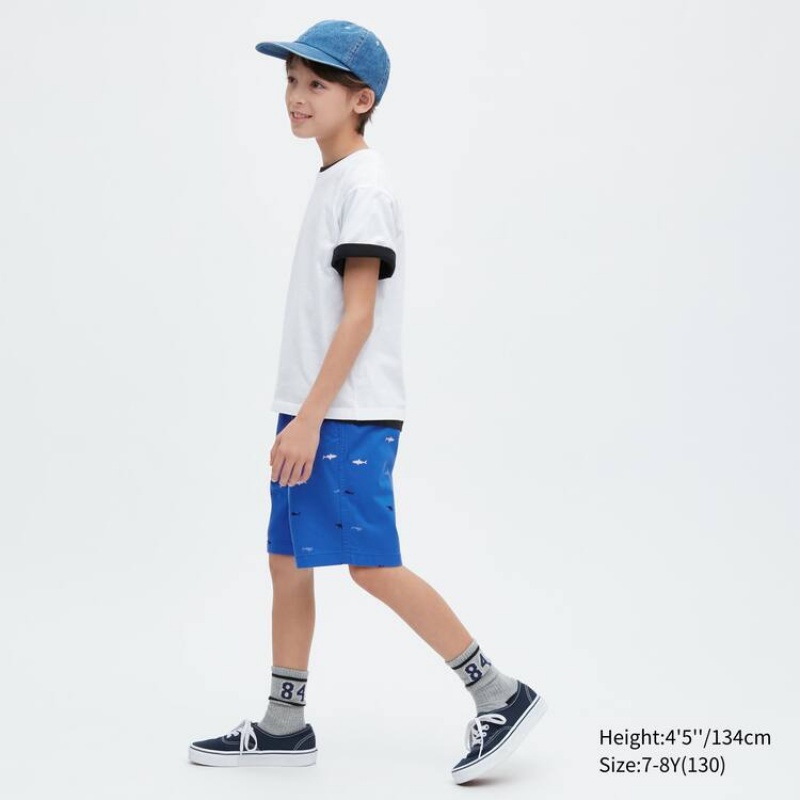 Short Uniqlo Stretch Printed Easy Niños Azules | 3570CQYKM