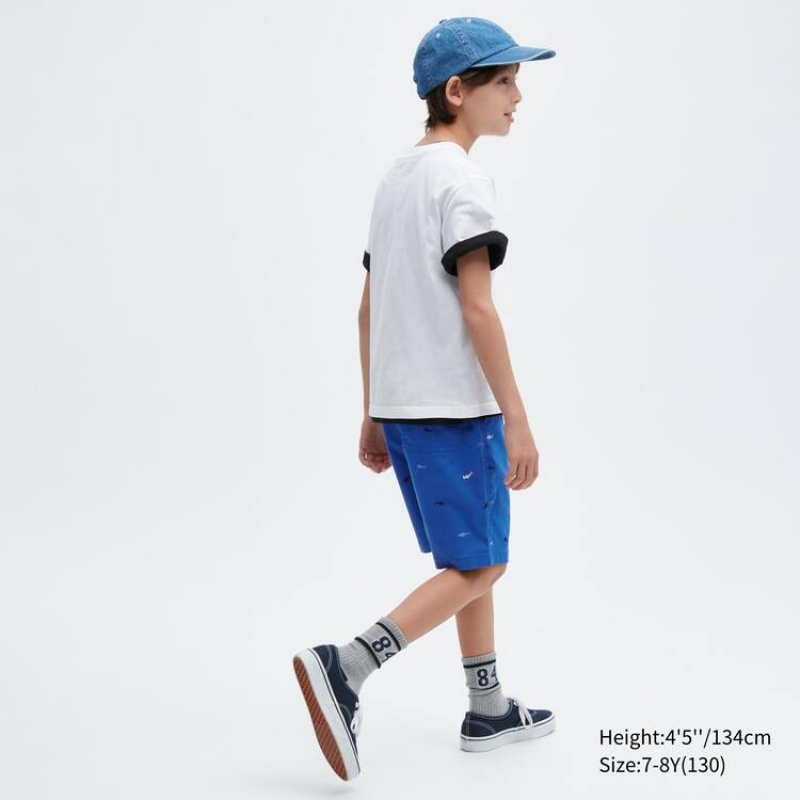 Short Uniqlo Stretch Printed Easy Niños Azules | 3570CQYKM