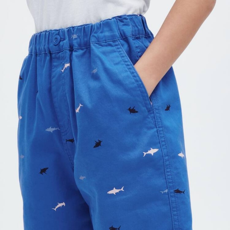 Short Uniqlo Stretch Printed Easy Niños Azules | 3570CQYKM