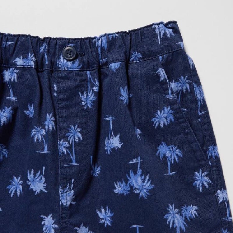 Short Uniqlo Stretch Printed Easy Niños Azul Marino | 0951OUACI