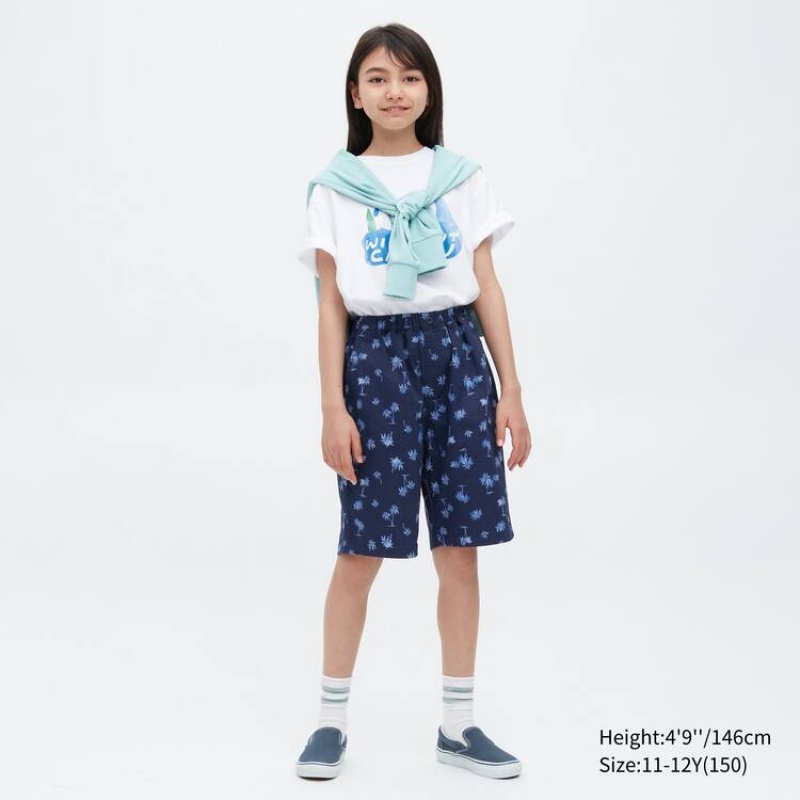 Short Uniqlo Stretch Printed Easy Niños Azul Marino | 0951OUACI