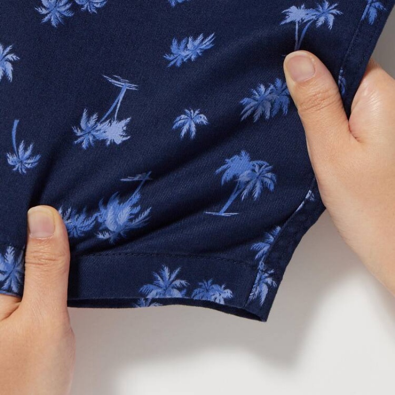 Short Uniqlo Stretch Printed Easy Niños Azul Marino | 0951OUACI