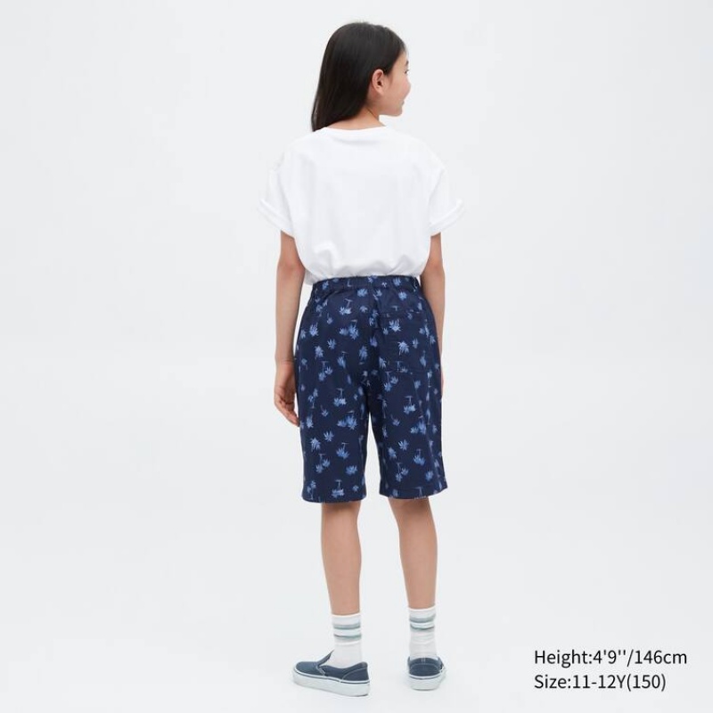 Short Uniqlo Stretch Printed Easy Niños Azul Marino | 0951OUACI