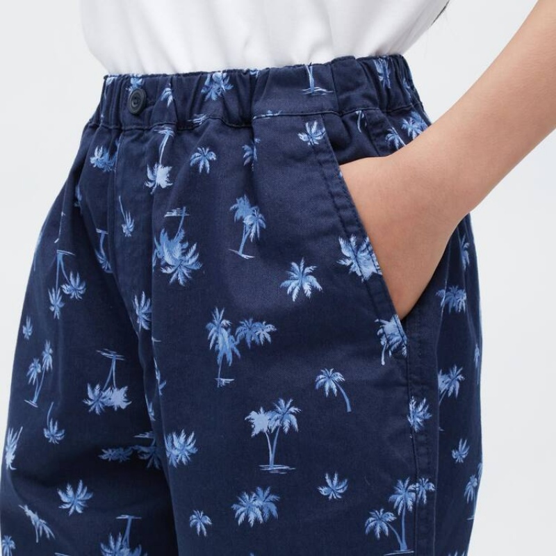 Short Uniqlo Stretch Printed Easy Niños Azul Marino | 0951OUACI