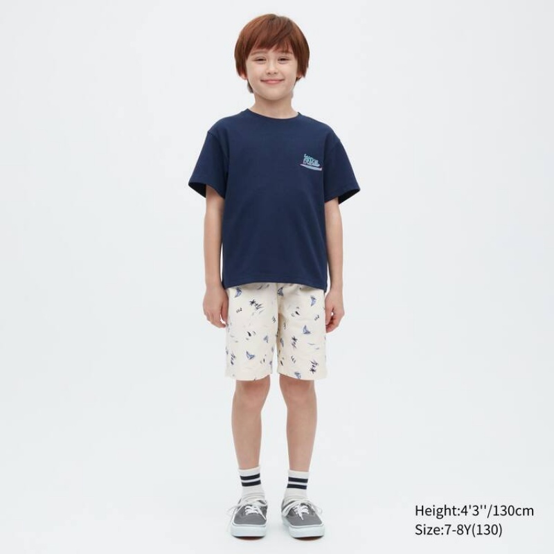 Short Uniqlo Stretch Printed Easy Niños Blancas | 7398SYQVJ