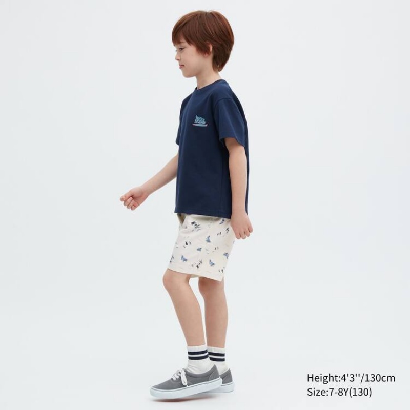 Short Uniqlo Stretch Printed Easy Niños Blancas | 7398SYQVJ