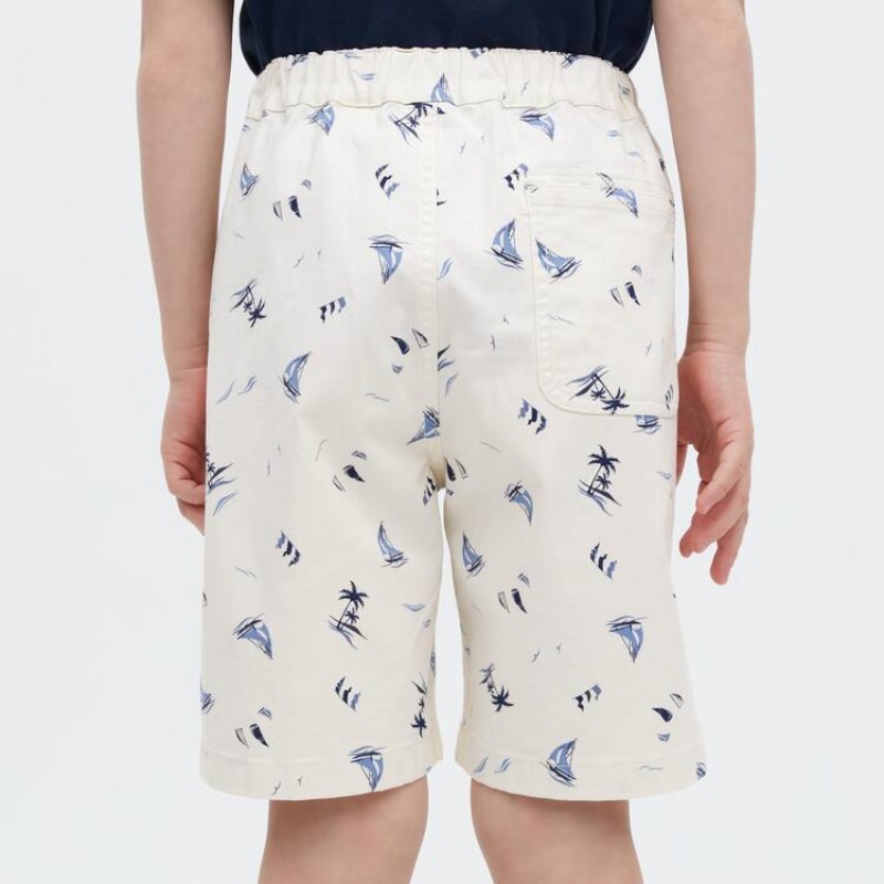 Short Uniqlo Stretch Printed Easy Niños Blancas | 7398SYQVJ