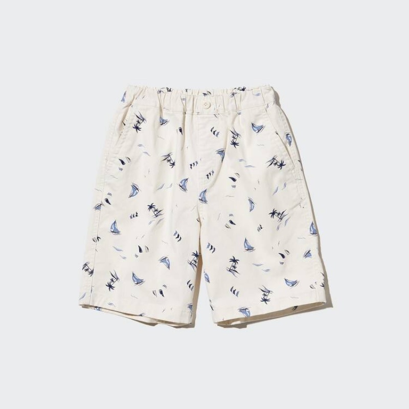 Short Uniqlo Stretch Printed Easy Niños Blancas | 7398SYQVJ