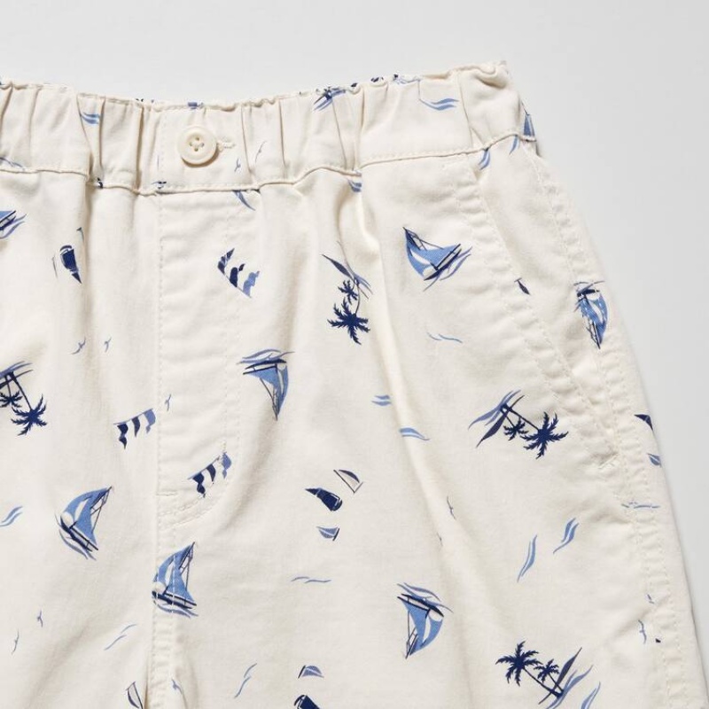 Short Uniqlo Stretch Printed Easy Niños Blancas | 7398SYQVJ