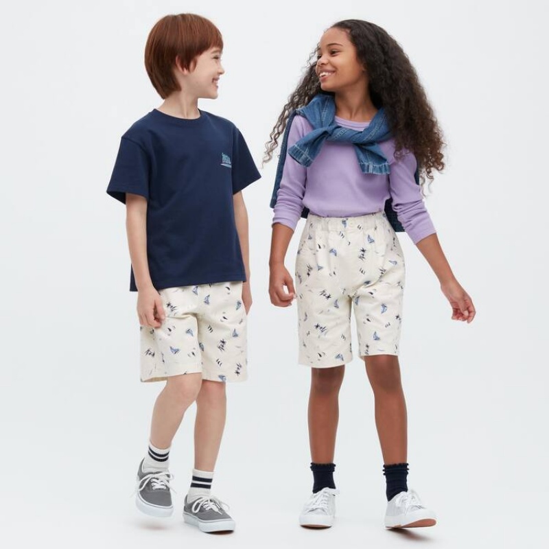 Short Uniqlo Stretch Printed Easy Niños Blancas | 7398SYQVJ