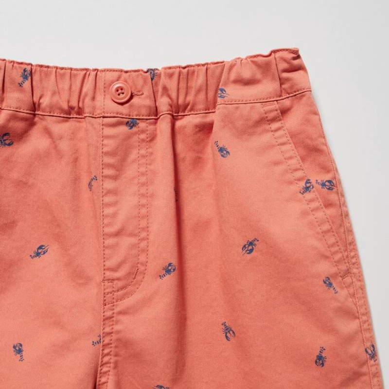 Short Uniqlo Stretch Printed Easy Niños Naranjas | 7349DNCSB