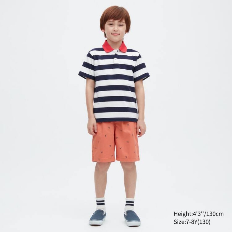 Short Uniqlo Stretch Printed Easy Niños Naranjas | 7349DNCSB