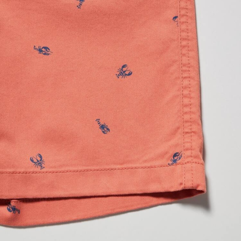 Short Uniqlo Stretch Printed Easy Niños Naranjas | 7349DNCSB