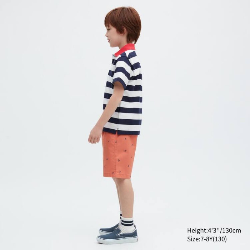 Short Uniqlo Stretch Printed Easy Niños Naranjas | 7349DNCSB