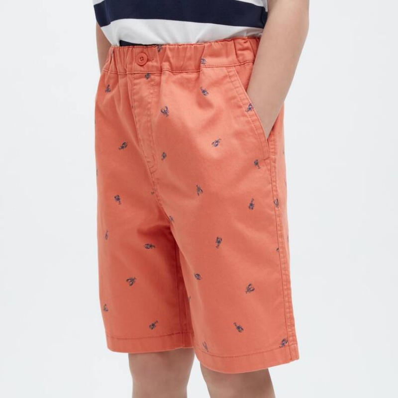 Short Uniqlo Stretch Printed Easy Niños Naranjas | 7349DNCSB