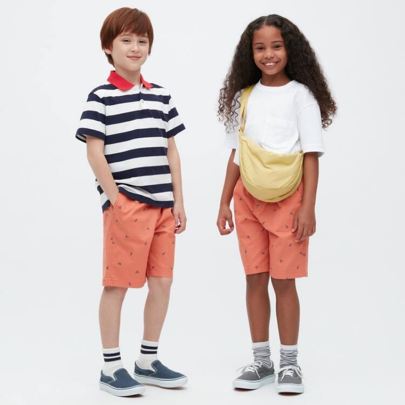 Short Uniqlo Stretch Printed Easy Niños Naranjas | 7349DNCSB