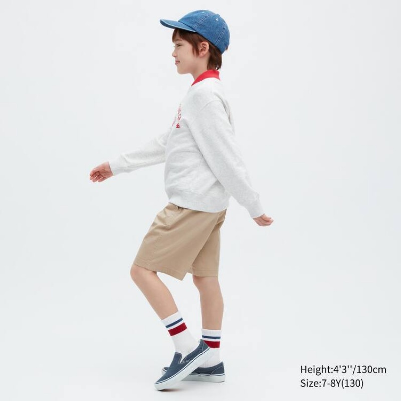 Short Uniqlo Twill Stretch Easy Niños Beige | 6927JRVHI