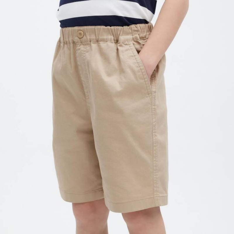 Short Uniqlo Twill Stretch Easy Niños Beige | 6927JRVHI