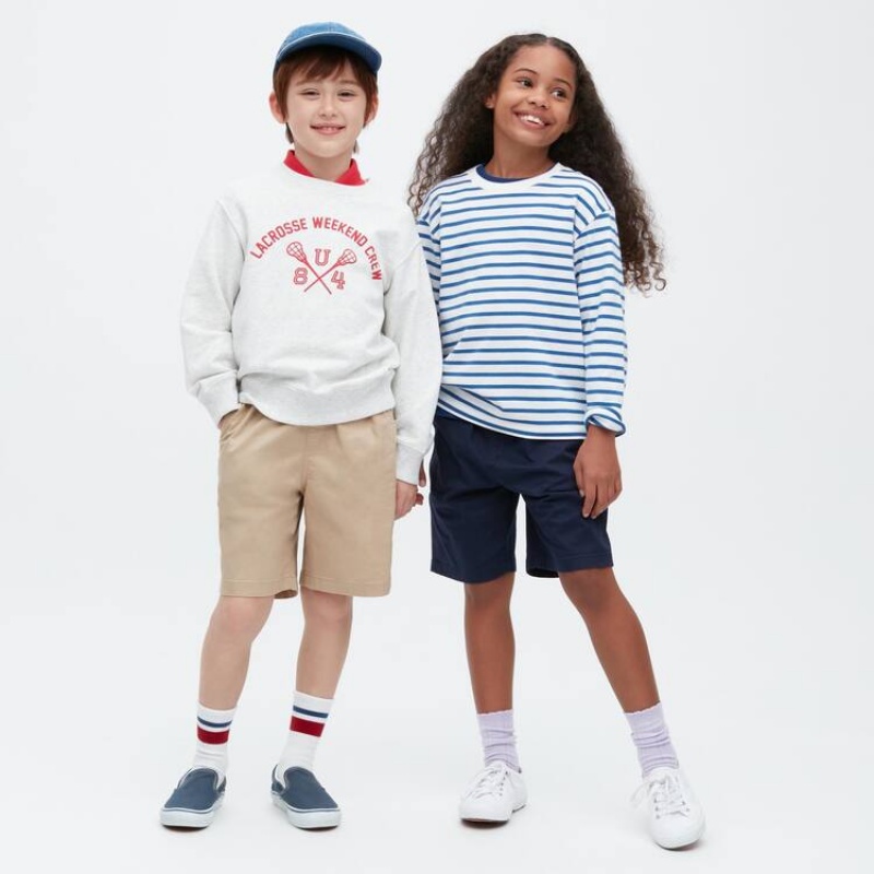 Short Uniqlo Twill Stretch Easy Niños Beige | 6927JRVHI