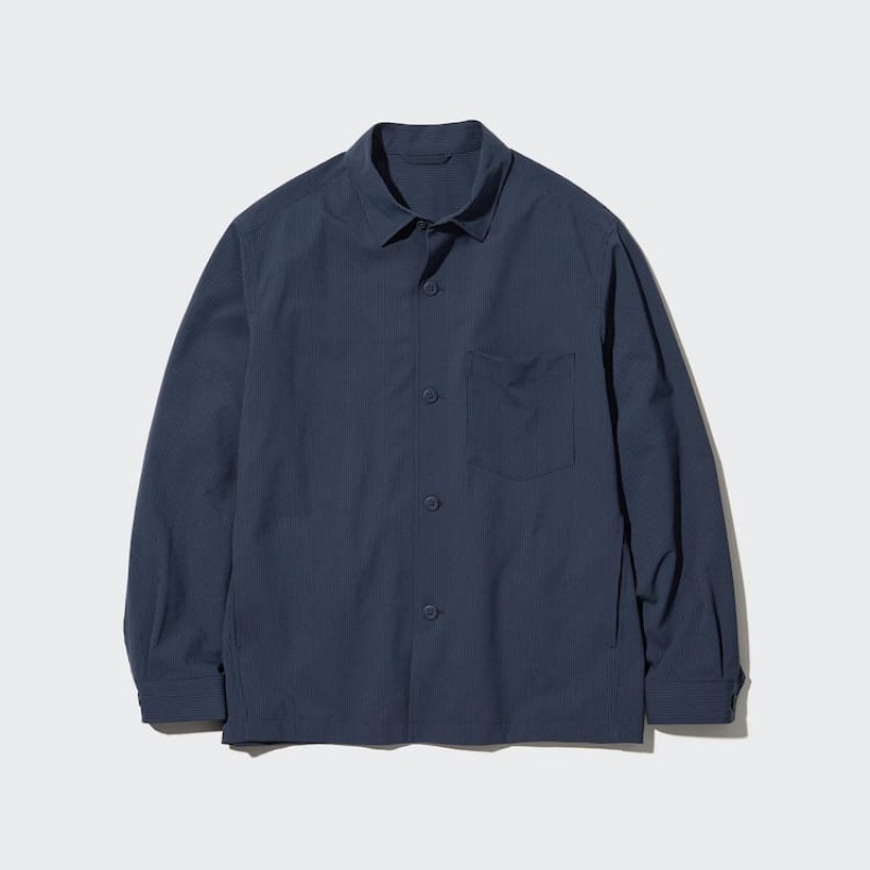 Sobrecamisa Uniqlo Airsense Ultra Light Seersucker Hombre Azules | 9685LNUDY