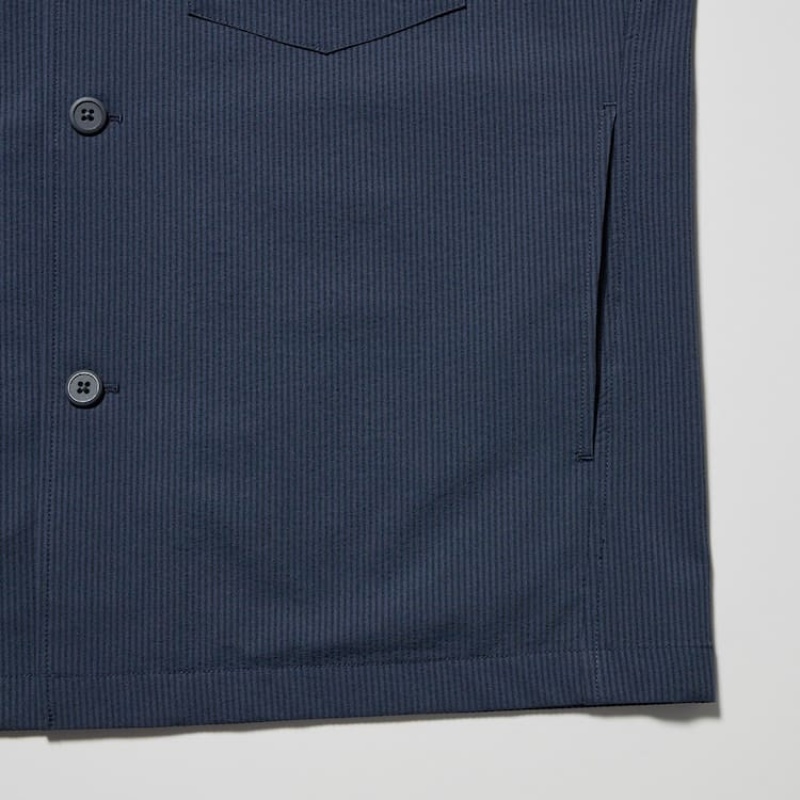 Sobrecamisa Uniqlo Airsense Ultra Light Seersucker Hombre Azules | 9685LNUDY