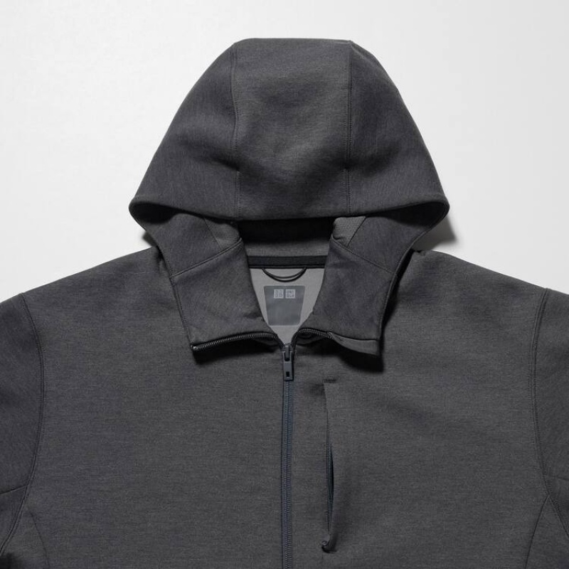 Sudadera con Capucha Uniqlo Dry Sweat Stretch Zipped Hombre Gris Oscuro | 6259NVIWG