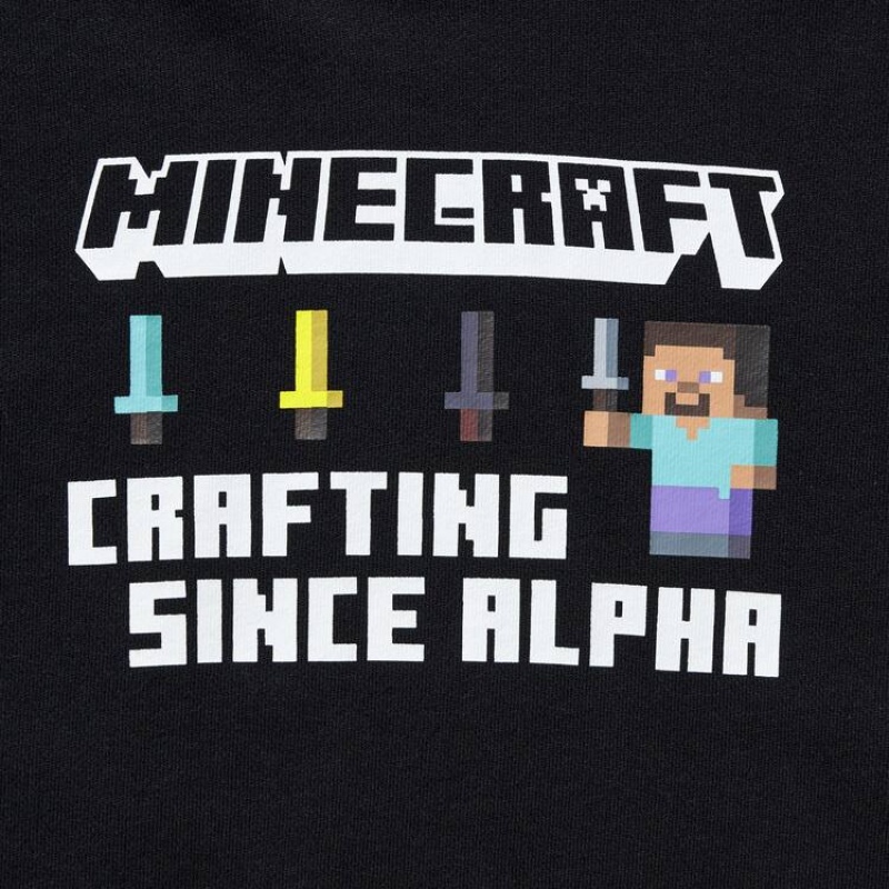 Sudadera con Capucha Uniqlo Minecraft Ut Estampadas Sweat Niños Negras | 0183DUPAH