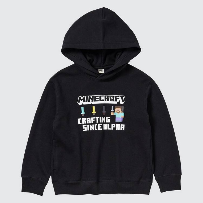 Sudadera con Capucha Uniqlo Minecraft Ut Estampadas Sweat Niños Negras | 0183DUPAH