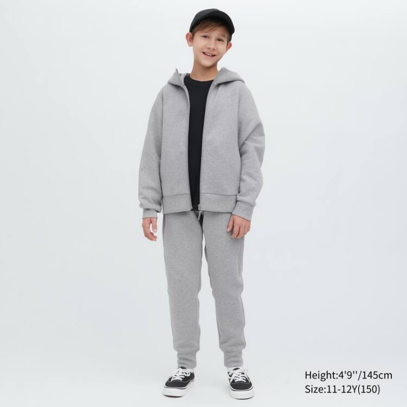 Sudadera con Capucha Uniqlo Ultra Stretch Dry Sweat Zipped Niños Gris | 6348SPQWH