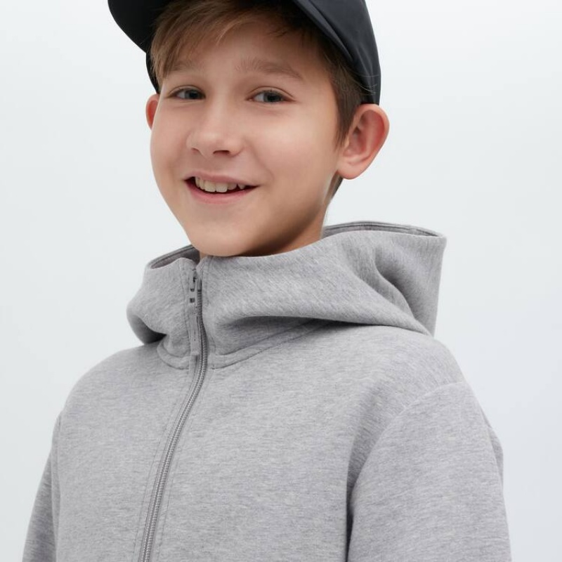 Sudadera con Capucha Uniqlo Ultra Stretch Dry Sweat Zipped Niños Gris | 6348SPQWH