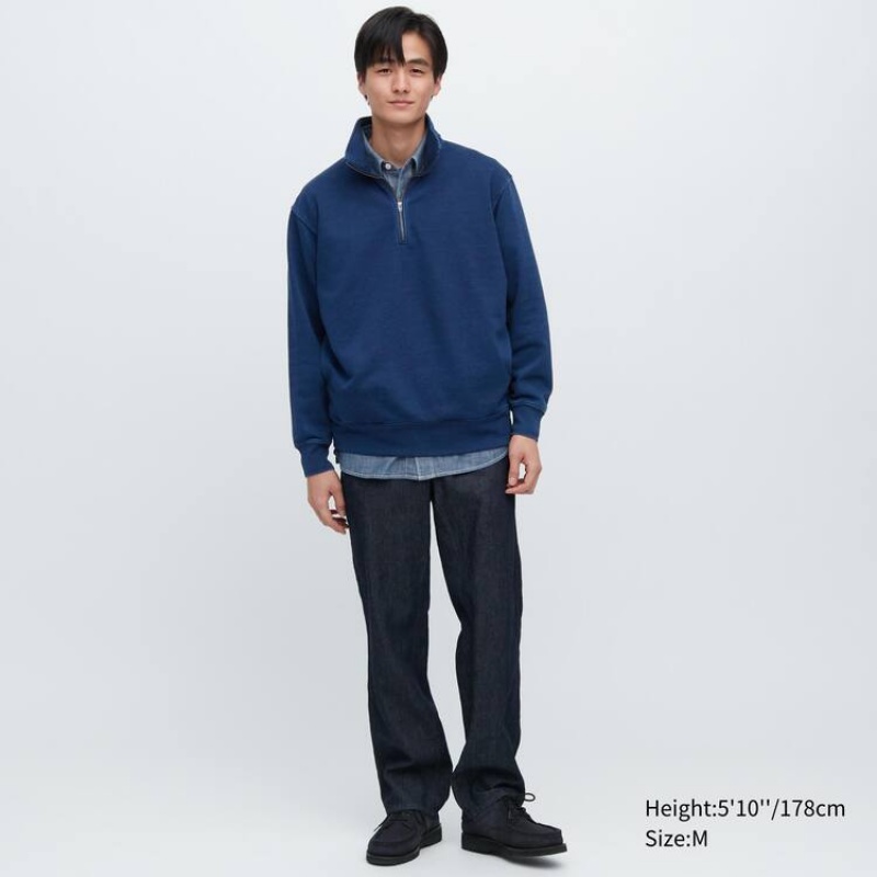 Sudaderas Uniqlo Indigo Sweat Half-zipped Pullover Hombre Azules | 3290XRLBV