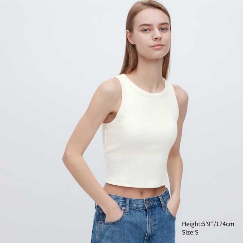 Tops Uniqlo Acanalado Cropped Sin Manga Mujer Blancas | 2948JYAZS