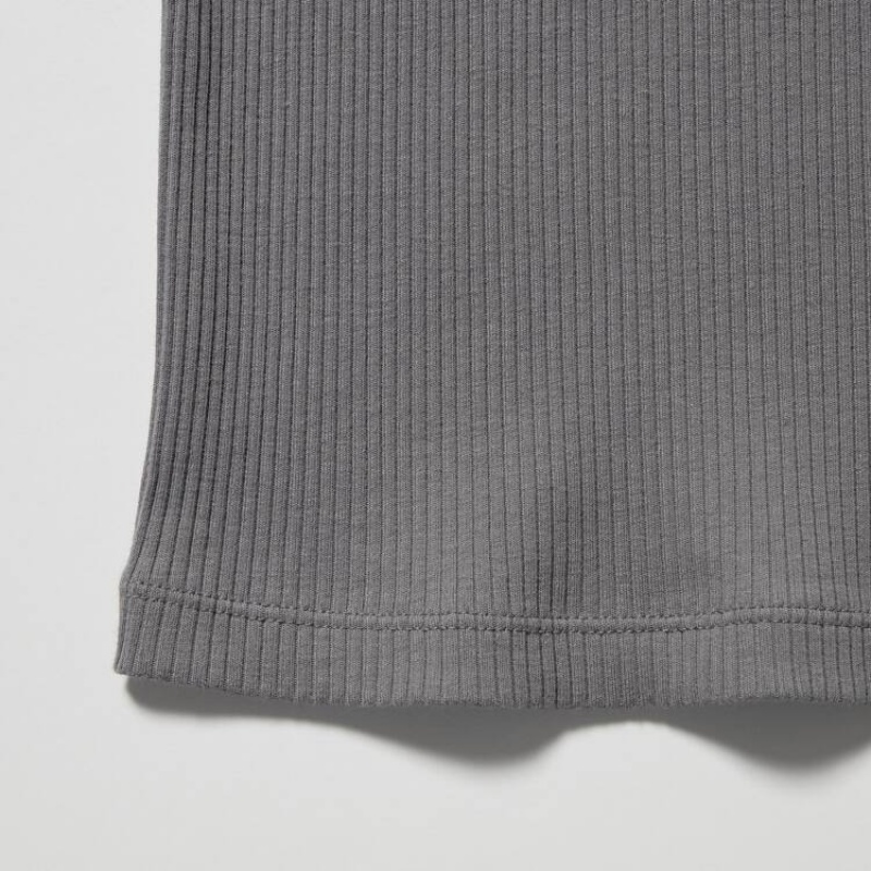 Tops Uniqlo Acanalado Mujer Gris | 4739MICAT