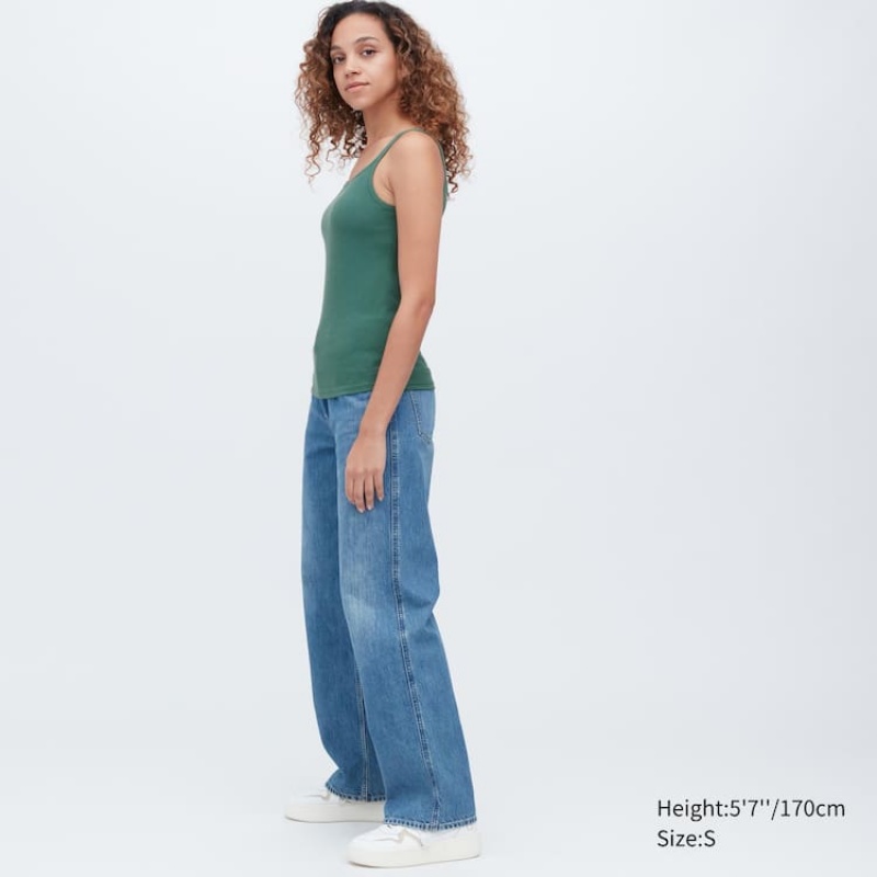 Tops Uniqlo Airism Algodon Acanalado Sin Manga Mujer Verde | 0129NKMJA