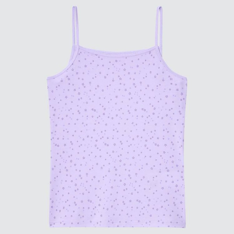 Tops Uniqlo Airism Algodon Blend Printed Camisole Niños Moradas Claro | 2967UKFNW