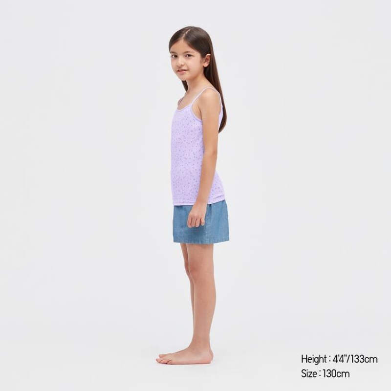 Tops Uniqlo Airism Algodon Blend Printed Camisole Niños Moradas Claro | 2967UKFNW