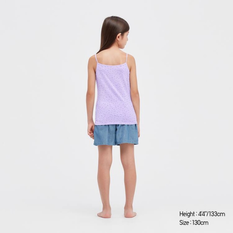 Tops Uniqlo Airism Algodon Blend Printed Camisole Niños Moradas Claro | 2967UKFNW